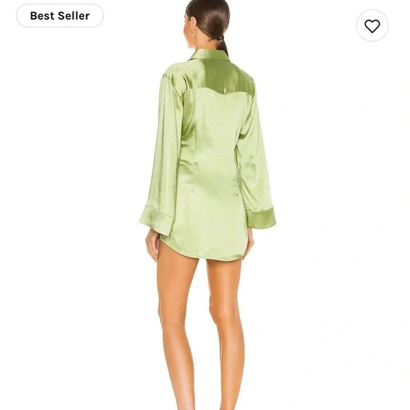 New Song of Style Marta Pistachio Green Mini Dress Wrap XS Revolve Satin - Picture 6 of 14